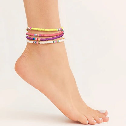 Boho Ethnic Beach Foot Chain Handmade Polymer Clay Disc Beaded Anklet Bracelet Adjustable