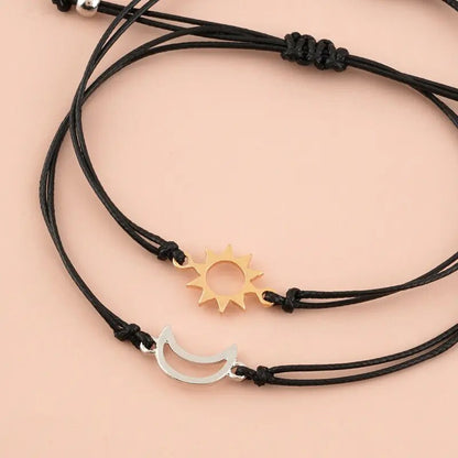 Handmade Braided Black String Bracelet Bohemian Sun Moon Charm Bracelets
