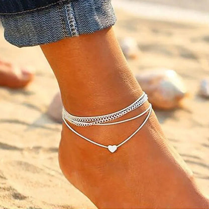 Bohemian Silver Heart Anklet Bracelet