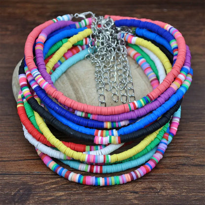 Boho Ethnic Beach Foot Chain Handmade Polymer Clay Disc Beaded Anklet Bracelet Adjustable