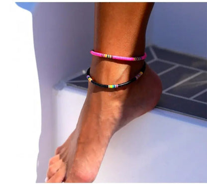 Boho Ethnic Beach Foot Chain Handmade Polymer Clay Disc Beaded Anklet Bracelet Adjustable