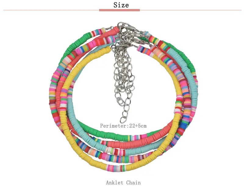Boho Ethnic Beach Foot Chain Handmade Polymer Clay Disc Beaded Anklet Bracelet Adjustable