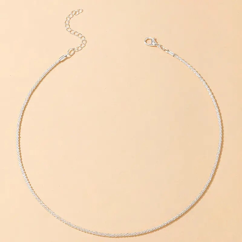 Womens Silver Minimalist Clavicle Necklace