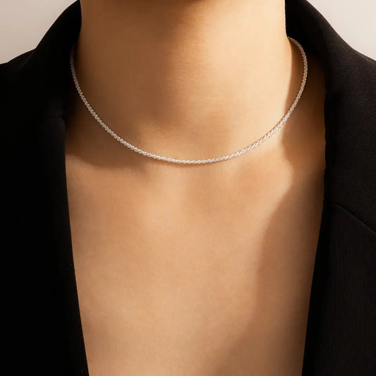 Womens Silver Minimalist Clavicle Necklace