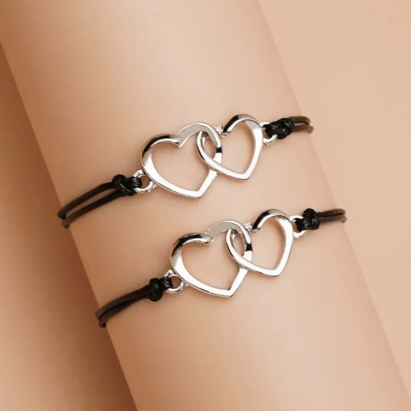 2pcs/set Charm Couple Friendship Bracelet Love Double Heart Bangles Bracelet For Women Men Lucky Wish Card Jewelry Pinky Promise