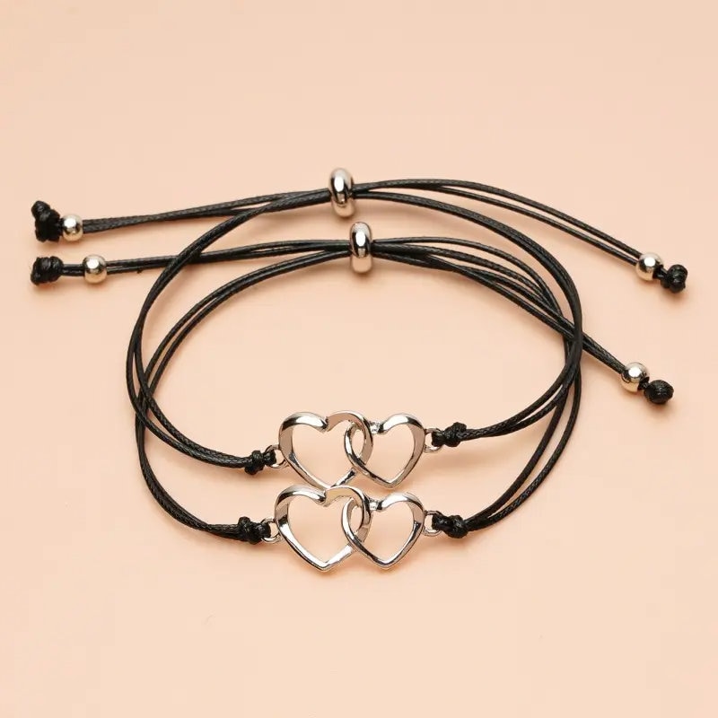 2pcs/set Charm Couple Friendship Bracelet Love Double Heart Bangles Bracelet For Women Men Lucky Wish Card Jewelry Pinky Promise