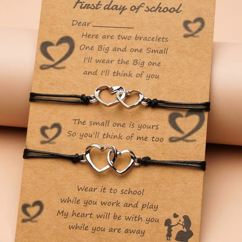 2pcs/set Charm Couple Friendship Bracelet Love Double Heart Bangles Bracelet For Women Men Lucky Wish Card Jewelry Pinky Promise