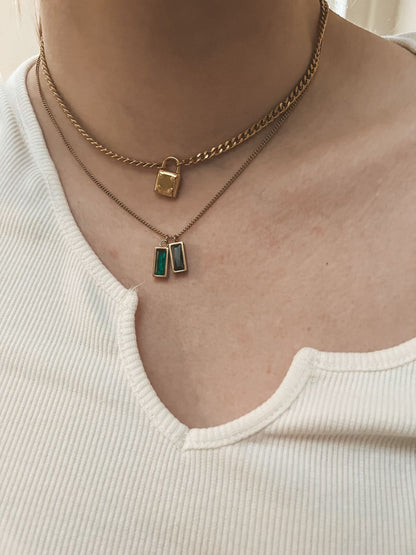 Black And Emerald Stainless Steel Pendant Necklace