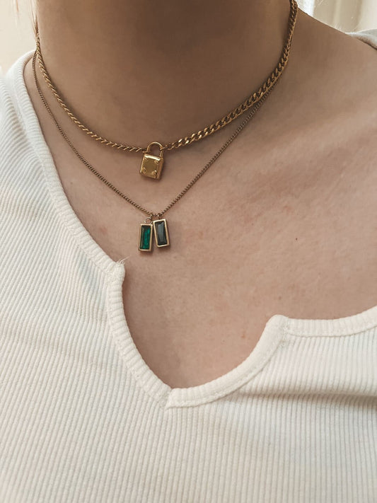 Black And Emerald Stainless Steel Pendant Necklace